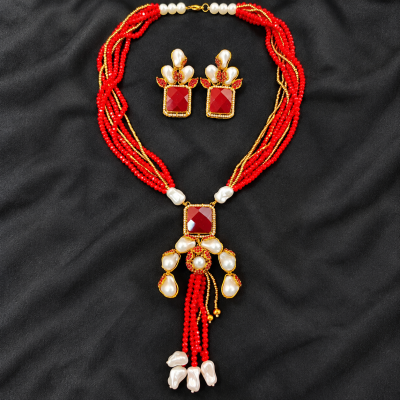 Premium Turkish Crystal and Pearl Necklace Set
